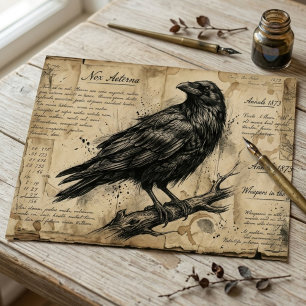 Dark Academia Raven Crow Vintage Script Style Tissue Paper