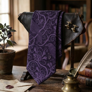 Dark Academia Raven Floral Bird Lover Gift Tie