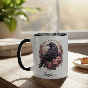 Dark Academia Raven Gothic Floral Mug