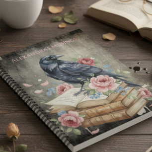 Dark Academia Raven Pink Floral Spiral Notebook