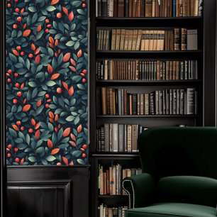 Dark Academia Red and Teal Foliage Wallpaper