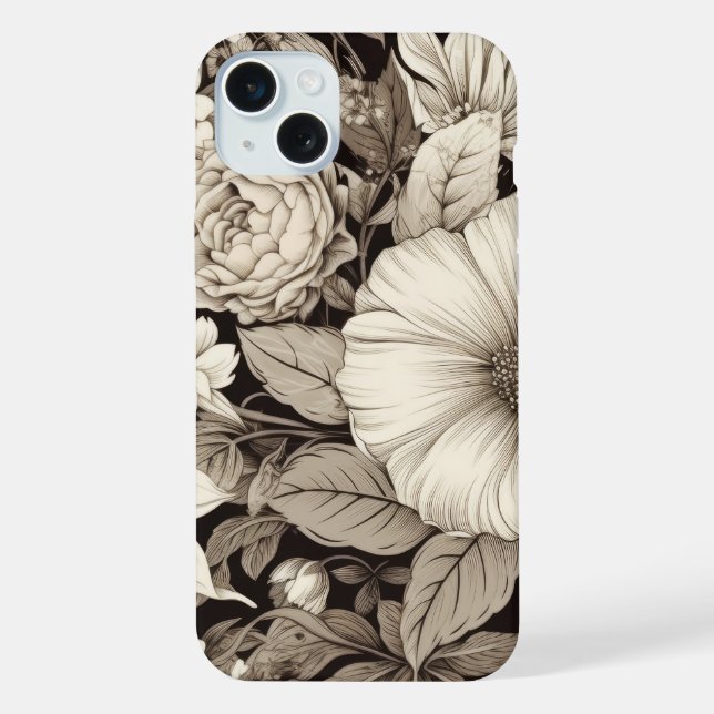 Dark Academia Sepia Floral Botanical iPhone Case (Back)
