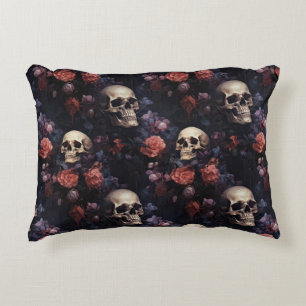 Dark Academia Skulls and Flowers Decorative Cushion