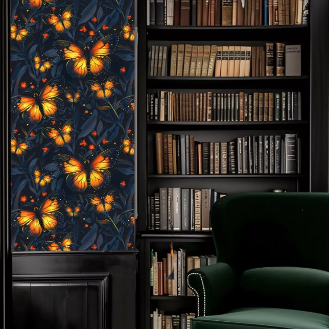 Dark Academia Small Glowing Butterflies Wallpaper (Dark Academia Small Glowing Butterflies Wallpaper in a library.)