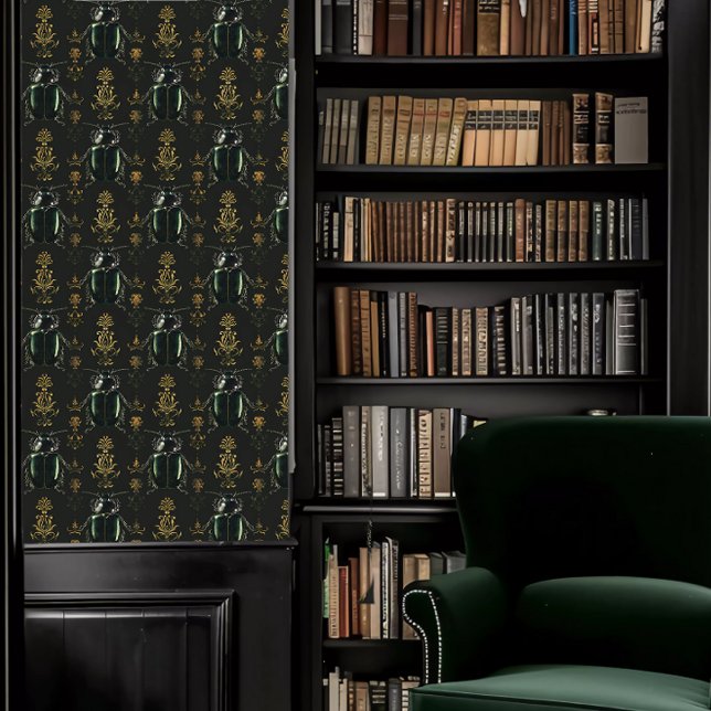 Dark Academia Small Green Beetles Wallpaper (Dark Academia Small Green Beetles Wallpaper in a library.)