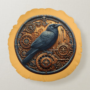  dark academia Steampunk Raven Clockwork Mechanic Round Cushion