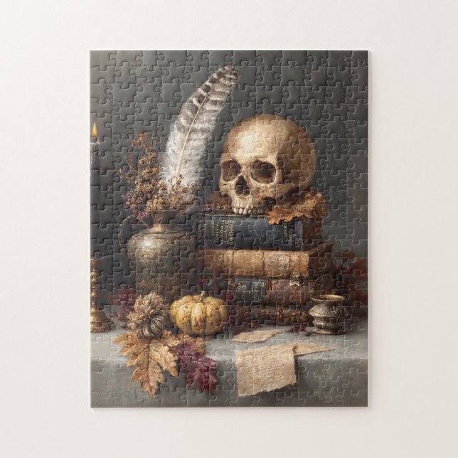 Dark Academia Still Life with Skull Jigsaw Puzzle (Vertical)
