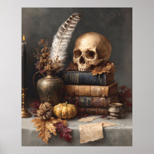 Dark Academia Still Life with Skull Poster