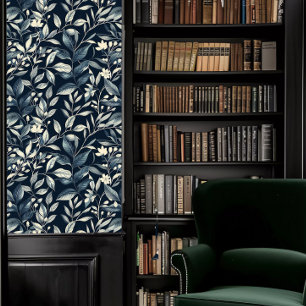 Dark Academia Teal and White Leaves Wallpaper
