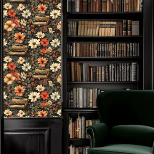 Dark Academia Typerwriters and Flowers Wallpaper