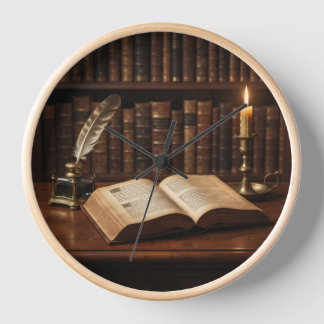 Dark Academia Vintage Library Wall Clock