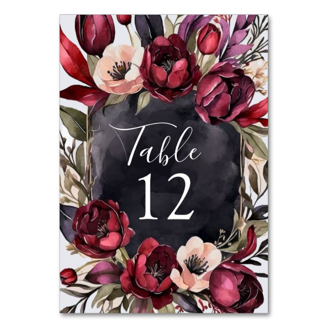 DARK AESTHETIC FLORAL WATERCOLOR TABLE NUMBERS (Front)