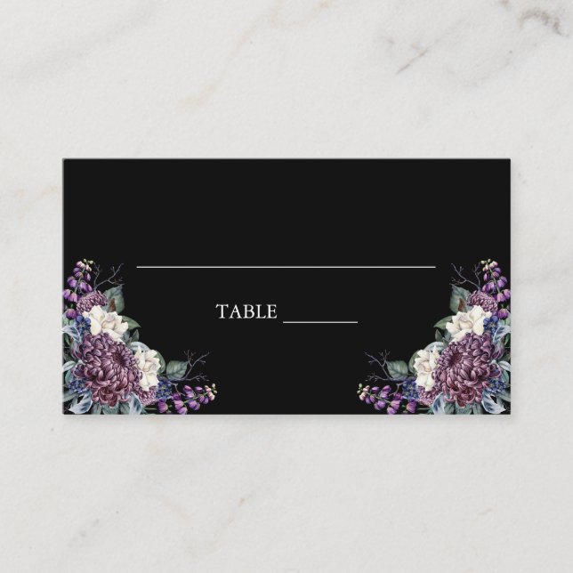 Dark Aesthetic Goth Wedding Bouquet Place Card (Front)