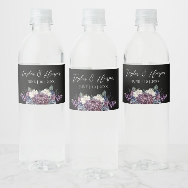 Dark Aesthetic Goth Wedding Bouquet Water Bottle Label (Bottles)