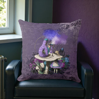 Dark Alice Caterpillar Rustic Deep Purple Cushion