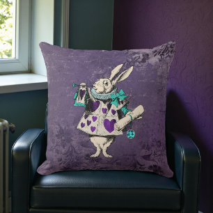 Dark Alice Rabbit Rustic Deep Purple Cushion