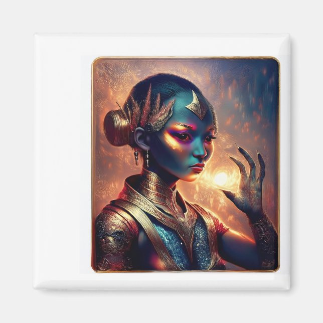 Dark Alien Princess Poses With Fiery Background Magnet (Front)