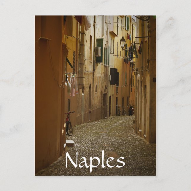Dark alley in Naples, Italy text postcard (Front)