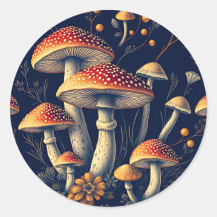 Dark Amanita Muscaria Mushroom Woodland  Classic Round Sticker