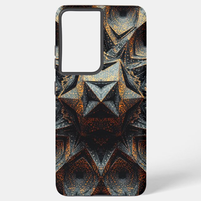 Dark Amber Crystalline Star Fractal - Geometric Samsung Galaxy S21+ Case (Back)