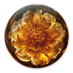 Dark Amber Flower Pattern Ceramic Knob