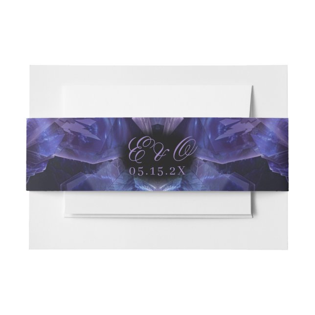 Dark Amethyst Boho Witch Crystals Black Wedding Invitation Belly Band (Front Example)
