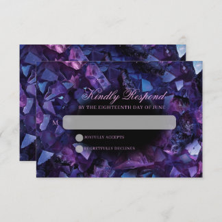 Dark Amethyst Boho Witch Crystals Black Wedding RSVP Card