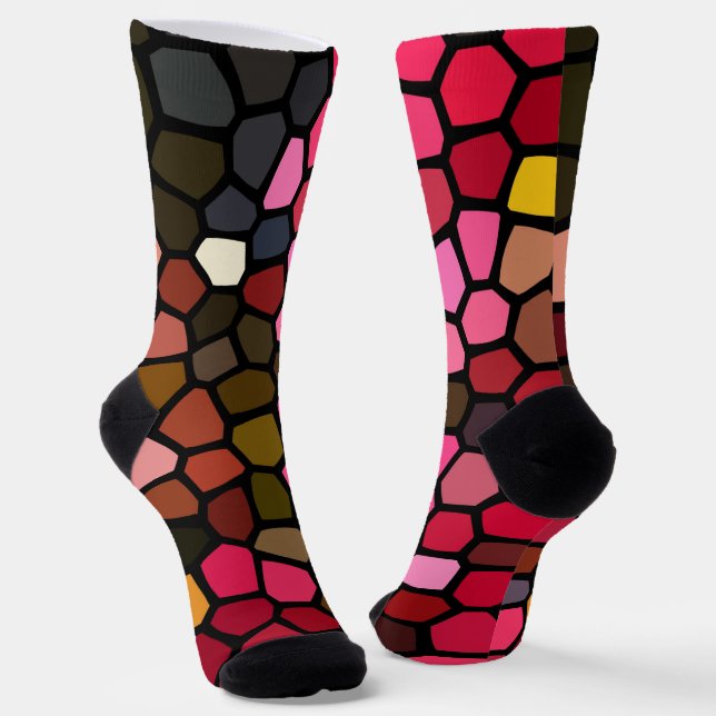 Dark and Colourful Mosaic Style Crazy Socks (Angled)