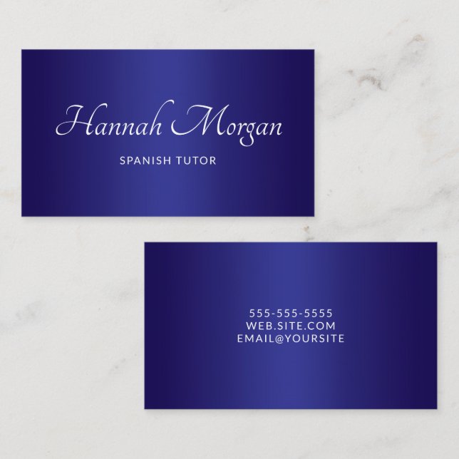 Dark and Deep Blue Ombre Elegant Script Business Card (Front/Back)