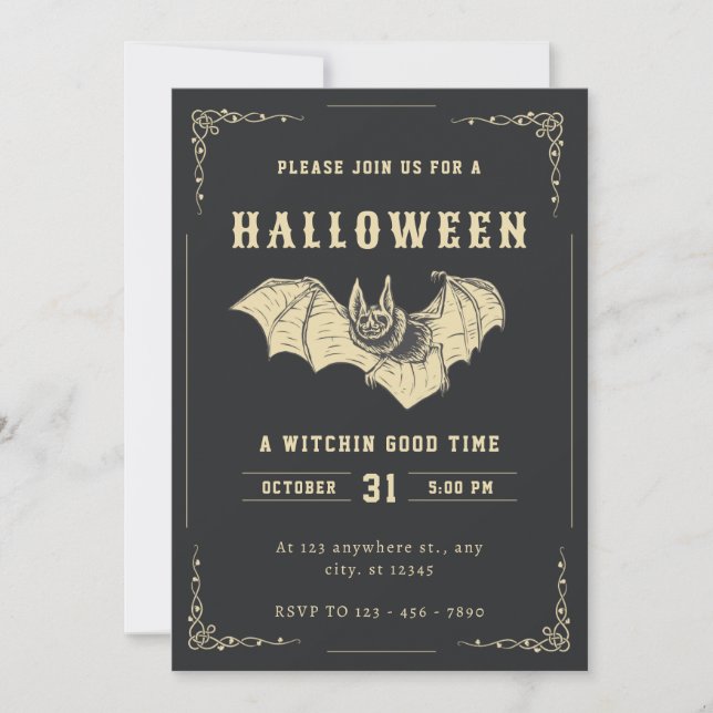 Dark And Gold Creative Halloween Party Invitation (Front)