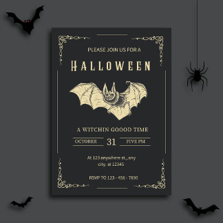Dark And Gold Modern Halloween Party Invitation