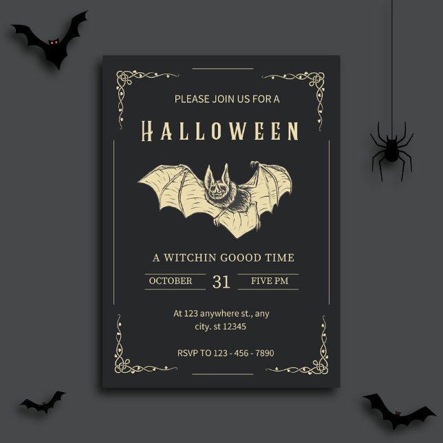 Dark And Gold Modern Halloween Party Invitation (Creator Uploaded)