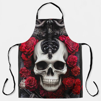 Dark and Gothic Skull and Roses Apron