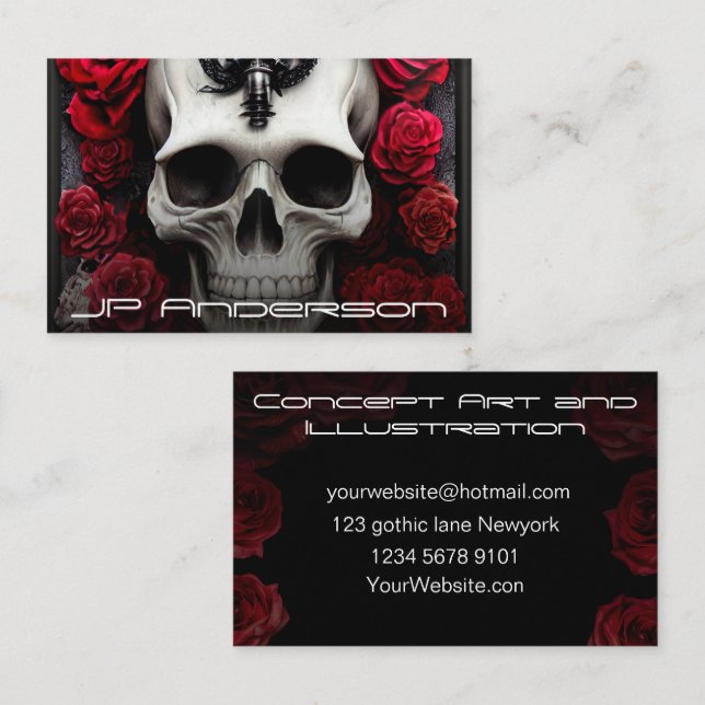 Dark and Gothic Skull and Roses Business Card (Front/Back)