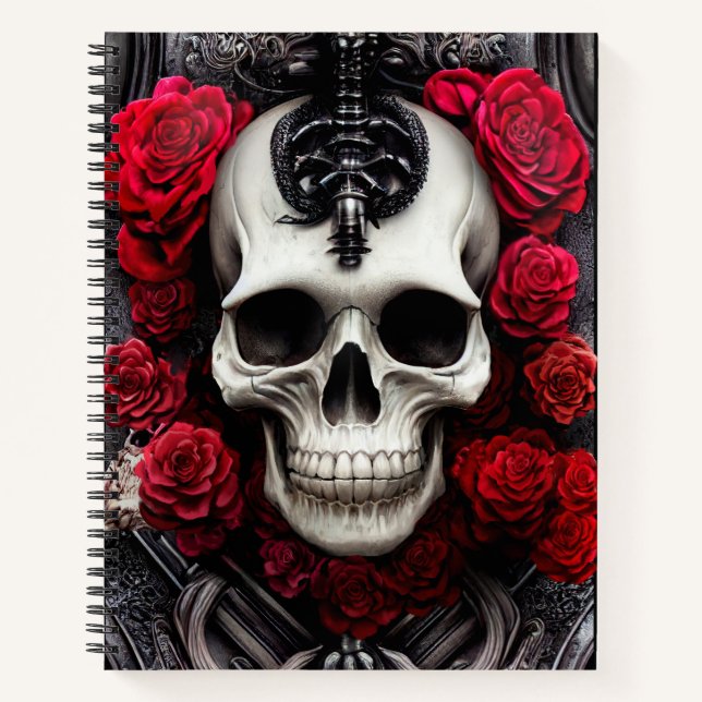 Dark and Gothic Skull and Roses Murial Notebook (Front)