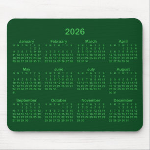 Dark and Kelly Green 2026 Calendar Mouse Pad