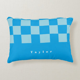 Dark and light blue square blocks pattern decorative cushion