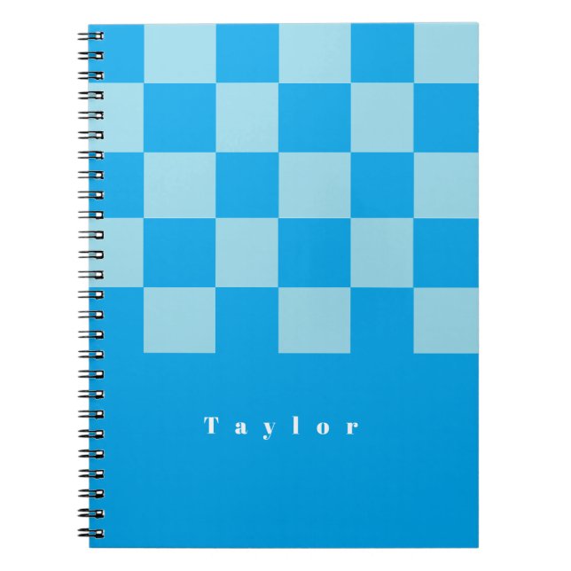 Dark and light blue square blocks pattern notebook (Front)
