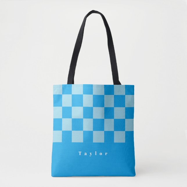 Dark and light blue square blocks pattern tote bag (Front)