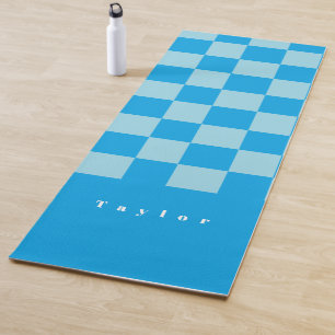 Dark and light blue square blocks pattern yoga mat