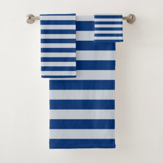 Dark and Light Blue Stripes Bath Towel Set