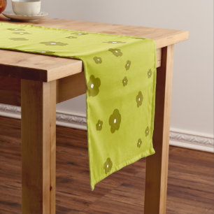 Dark and light olive green flowers short table runner