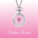 Dark and light pink love heart Necklace Watch<br><div class="desc">Necklace Watch gift.
With a pink love heart and clock numbers on a lighter pink background.</div>