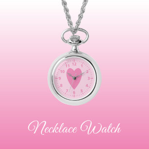 Dark and light pink love heart Necklace Watch