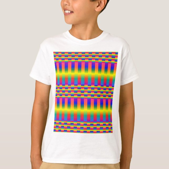 Dark and Light Rainbows (Checkers and Stripes) T-Shirt (Front)