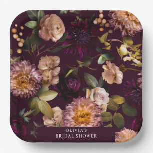 Dark and Moody Dramatic Floral Bridal Shower Luxe  Paper Plate