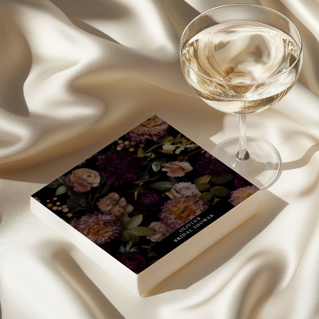 Dark and Moody Dramatic Floral Bridal Shower  Napkin (Dark and Moody Romantic Bridal Shower Cocktail Napkins )