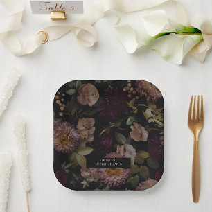 Dark and Moody Dramatic Floral Bridal Shower  Paper Plate