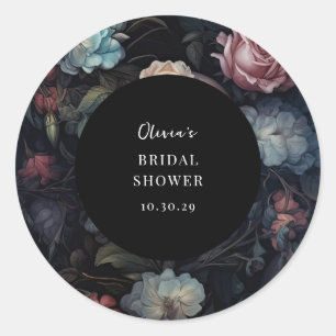 Dark and Moody Floral Gothic Bridal Shower  Classic Round Sticker