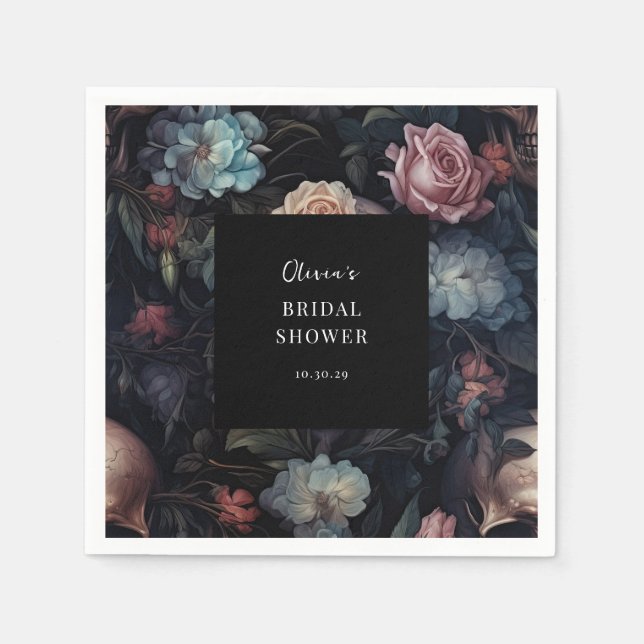 Dark and Moody Floral Gothic Bridal Shower  Napkin (Front)